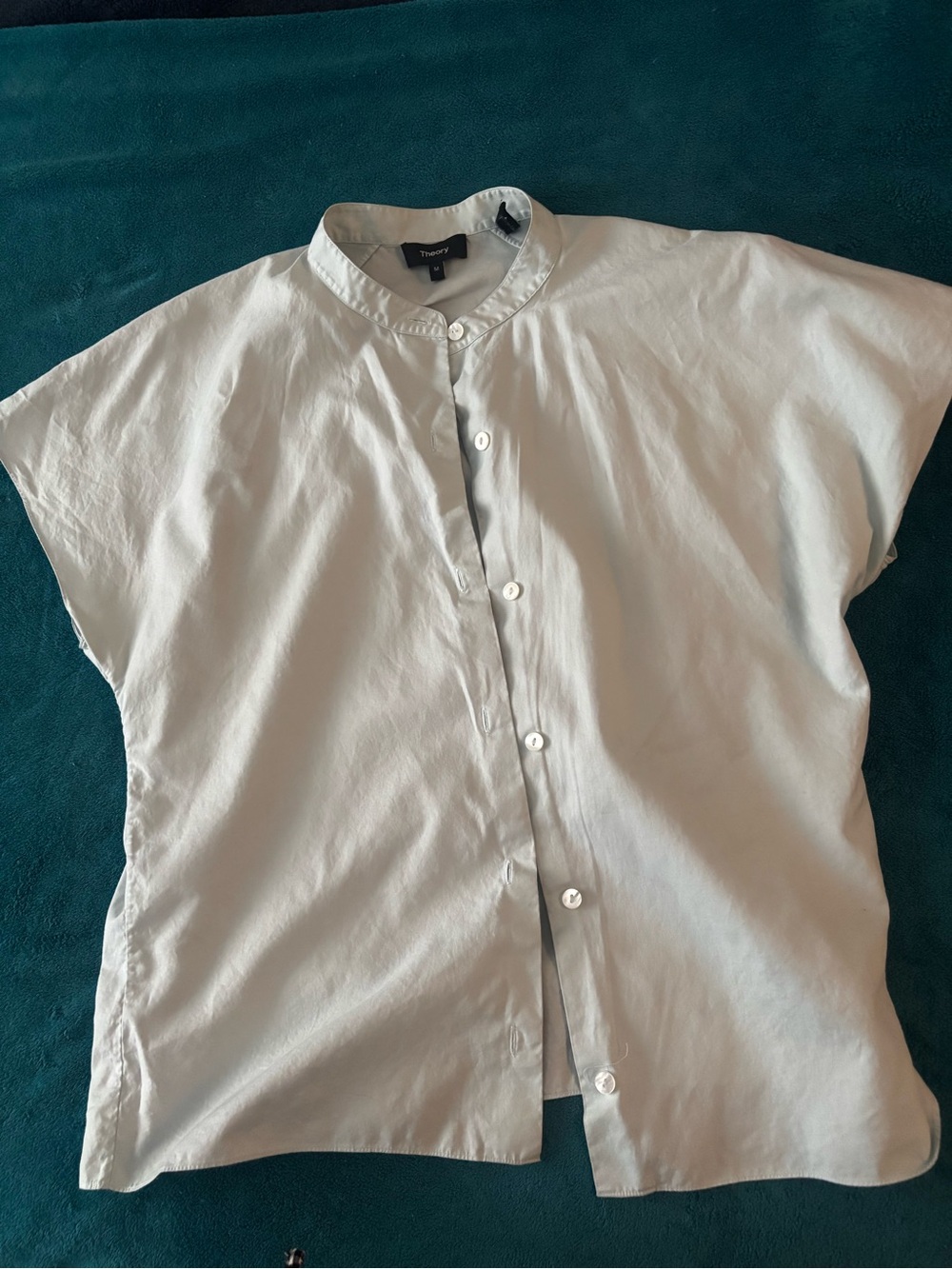 Theory Light Teal Short-Sleeve Button-Down Shirt